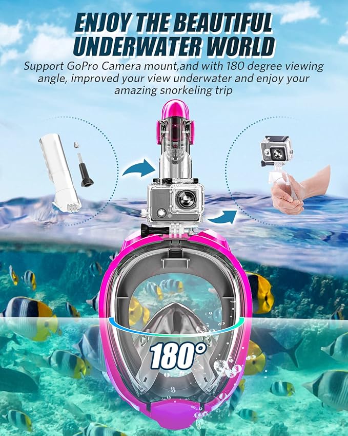 QingSong Full Face Snorkel Mask for Adults, Snorkeling Gear with Camera Mount, 180 Degree Panoramic View Snorkel Set Anti-Fog Anti-Leak-StrideForce Fitness