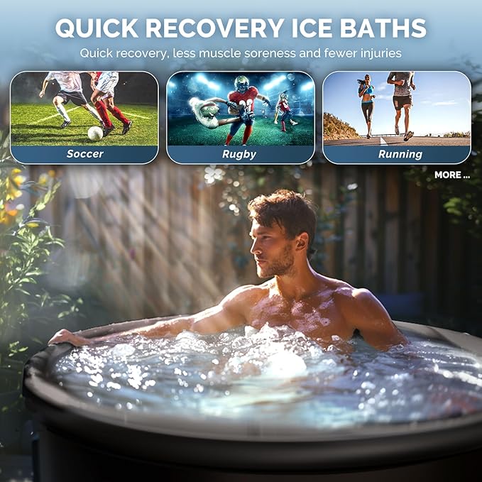 Ice Bath Tub for Athletes, 116 Gal XL Cold Plunge Tub for Recovery and Cold Water Therapy, Portable Multiple Layered Ice Pod Barrel for Outdoor, Inflatable Icebath Tub at Home, Pure Black-StrideForce Fitness