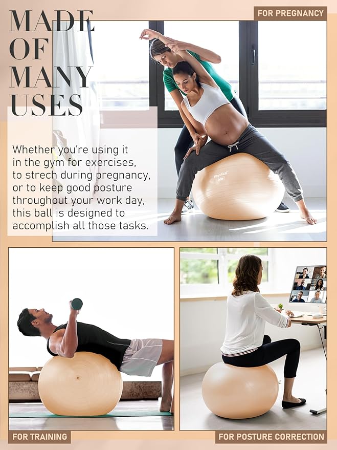 Yoga Ball for Exercise, Pilates Set, 4 Sizes Fitness Ball for Workout, Birthing, Pregnancy, Physical Therapy- Pump Included-StrideForce Fitness