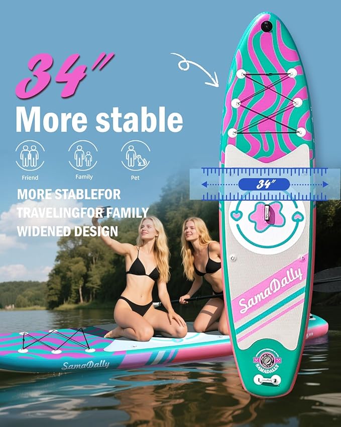 11'Stand Up Paddle Boards Surf Control with Premium SUP Board Accessories Backpack & Removable Fins, 34" Wide Inflatable Paddle Boards of All Skill Levels-StrideForce Fitness