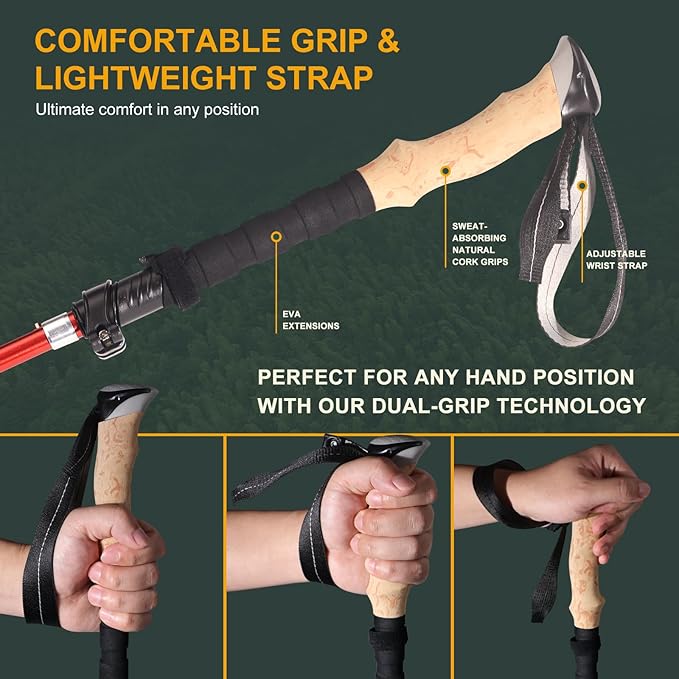 Trekking Poles for Hiking - Walking Sticks for Men, Women, Seniors, 2pc Collapsible Lightweight Aluminum Alloy Hiking Poles for Nordic Walking & Outdoor Adventures-StrideForce Fitness