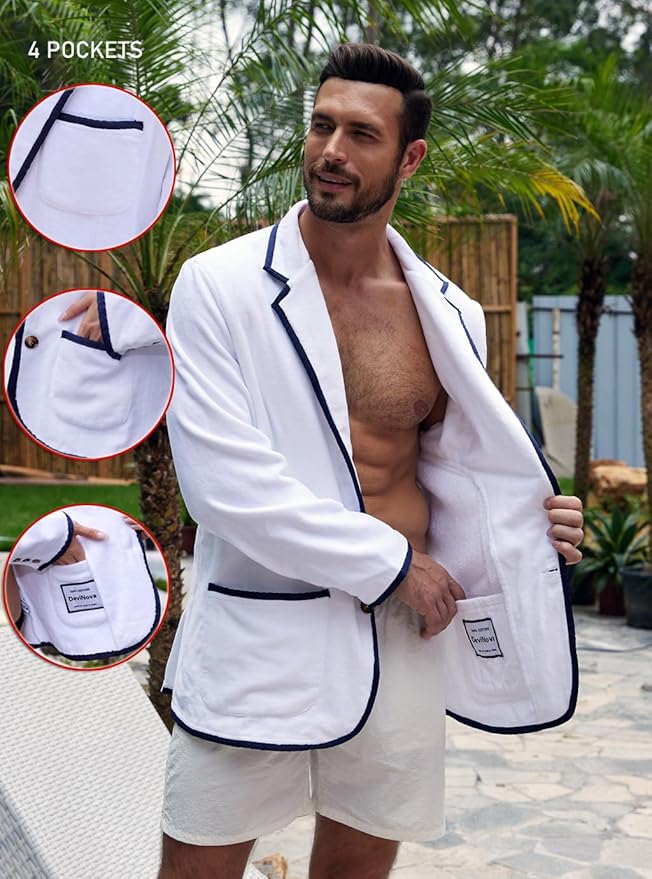 Luxurious Men's Bathrobe, Organic Cotton Terry Towelling Blazer, Leisure Cotton Bath Robe for Pool and beach-StrideForce Fitness