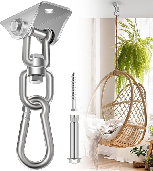 Hammock Hanging Kit, Porch Swing Hanging Kit 1200 Lb Capacity, Hammock Ceiling Hooks Heavy Duty 360°Rotating Hanging Swing Chair Hardware for Hammock Chair Stand, Porch, Yoga, Gym, Silver-StrideForce Fitness
