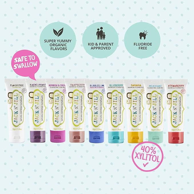Jack N' Jill Natural Toddler Toothpaste - Fluoride Free Training Toothpaste for Toddlers 1-3, 40% Xylitol, BPA Free - 1.76 oz (Variety Pack of 5)
