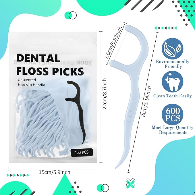 Baderke 200 Count Floss Picks Bulk Non Breakable Tooth Picks Flosser Dental Floss Sticks for Adults Teeth Cleaning Dental Flossers for Family Pack Travel(Light Blue)