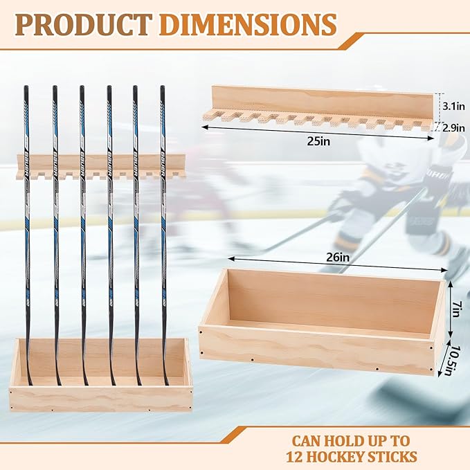 Leinuosen Hockey Stick Holder Wall Mounted and Vertical 2 in 1 Wooden Ice Hockey Rack Organizer Storage and Display Large Capacity Organizer Holds up to Sticks for Player Gifts-StrideForce Fitness