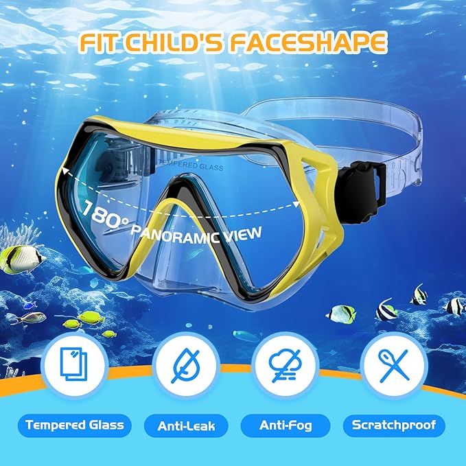 Snorkeling Gear, Dry Snorkel Set180° Panoramic Wide View,Anti-Fog Scuba Diving Mask, Professional Snorkeling Gear for Free Breathing, Swimming, Diving-StrideForce Fitness