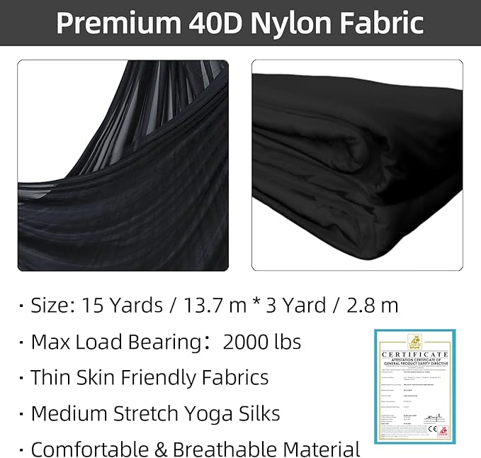 PRIOR FITNESS Aerial Silks Kit Colorful 9/15/20 Yards 40D Nylon Fabric Hammock Set With Hardware & Guide for All Levels Of Aerial Yoga Practice and Acrobatic Flying For Adults Aerial silk-StrideForce Fitness