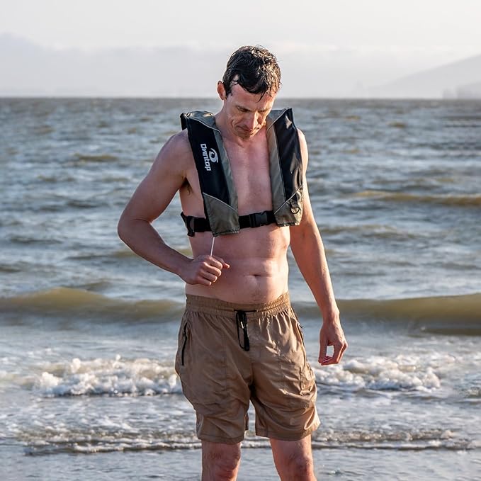 Owntop Manual Inflatable Swim Jacket, Neoprene Padded Neckline, 33g C02 Cylinder Included, Multiple Reflective Strips, Compact Design for Kayak, Fishing, Paddle Sports-StrideForce Fitness