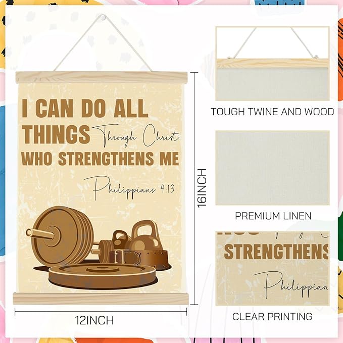 Gym Christian Motivational Posters College Dorm Posters Gifts for Guys Friends I Can Do All Things Through Christ who Strenghthens Me Gym Flag Wall Art Decor Sign for Home Gym Bedroom Office-StrideForce Fitness