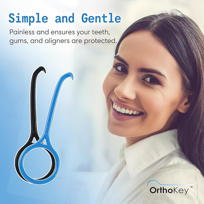 OrthoKey Retainer & Aligner Removal Tool - Dental-Grade Orthodontic Supplies for Invisible Braces, Cleaning & Travel - Bracket & Denture Remover (2-Pack) Blue & Black