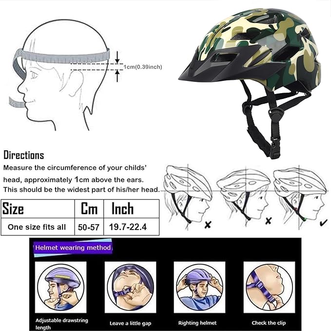 Kids Bike Helmet,Bavilk Kids Boys Girls Bike Helmets with LED Light Detachable Visor Children Youth Teen Multi-Sport for Skating Cycling Scooter Skateboard Adjustable & Lightweight 19.7"-22.4"-StrideForce Fitness