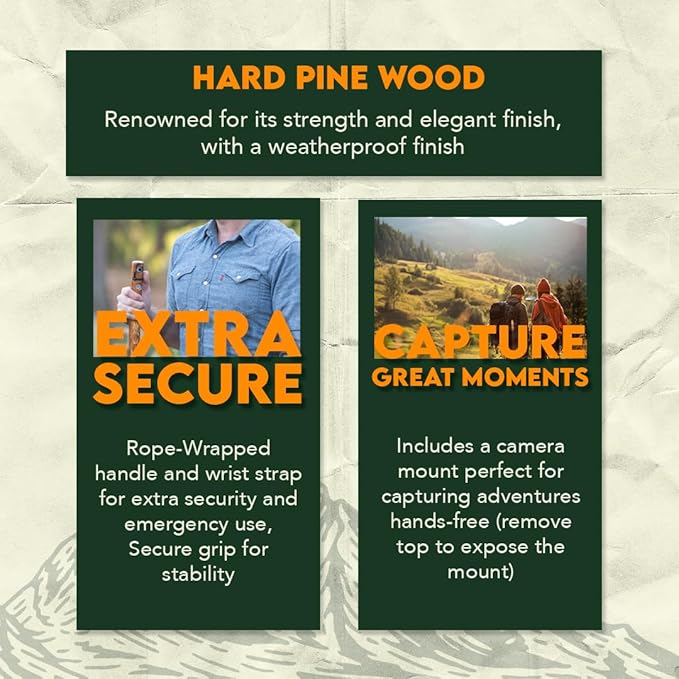 SE 3 Piece 55" Detachable Pine Wood Walking/Hiking Stick with Metal Tip, Reinforced Rubber Tip, and Water-Resistant Travel Pouch - Portable and Durable for Outdoor Adventures-StrideForce Fitness