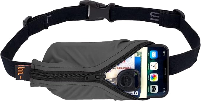 SPIbelt Running Belt for Women Men, Phone Holder for Running, Running Fanny Pack, Holder for Phone, Running Waist Pack, Adjustable Waist, [Fits All Phones]. Anthracite with Black Zipper-StrideForce Fitness