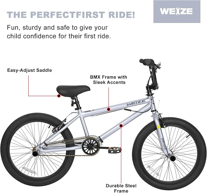 WEIZE Freestyle BMX Bike, 20 inch Trick Bicycle for Kids and Adults Men Women, Hi-Ten Steel Frame, 360 Degree Rotor Freestyle, 4 Pegs Single Speed Teen Bike, Beginner-Level to Advanced Riders-StrideForce Fitness