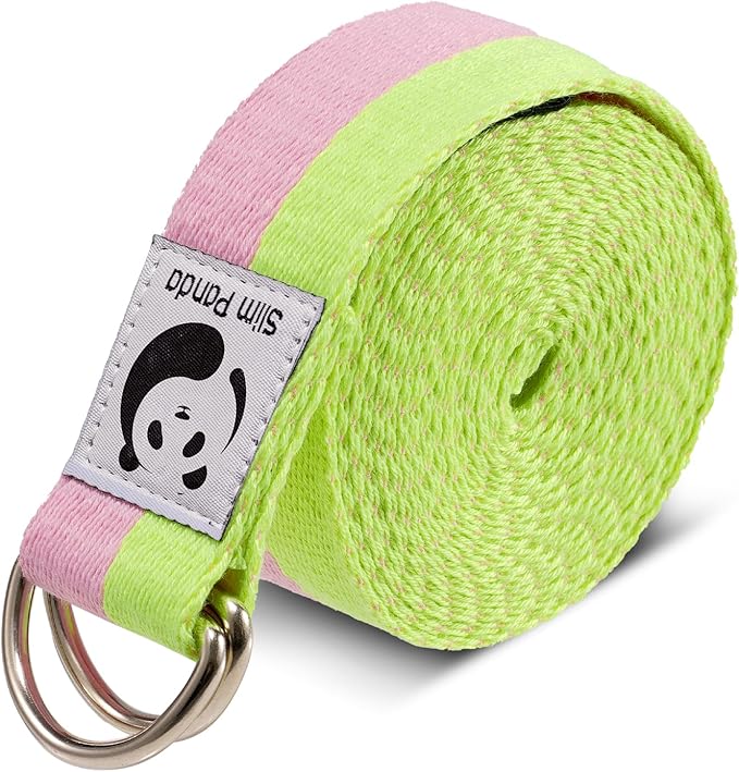 Slim Panda Yoga Strap for Stretching,Cotton Yoga Strap with Adjustable D-Ring Buckle,Non-Elastic Yoga Belt for Pilates,Gym Workouts,Physical Therapy,Improve Flexibility-StrideForce Fitness
