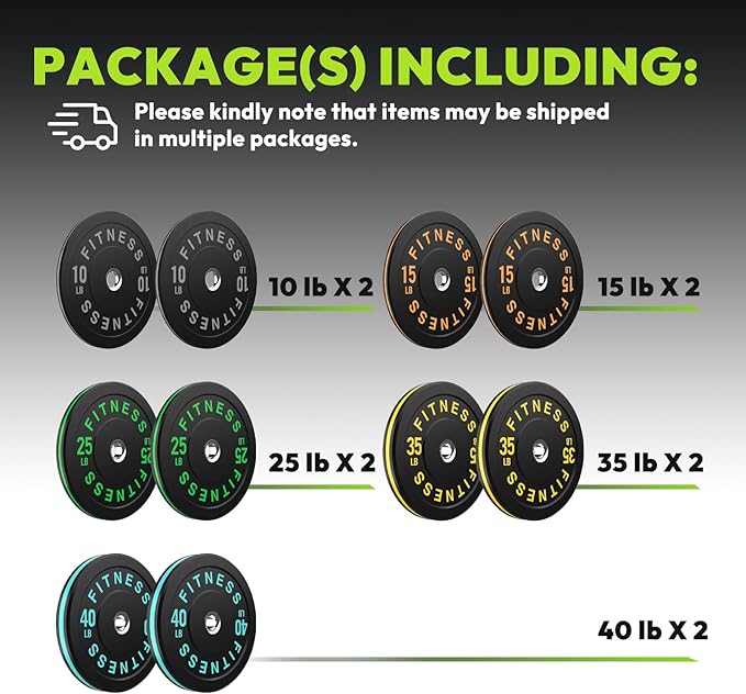 Rubber Weight Plates, Olympic Bumper Plate Set 2-Inch, 45/100 / 160/190 / 260/300 lb Barbell Weights for Home Gym, Colored Standard Strength Training Plates for Weightlifting-StrideForce Fitness