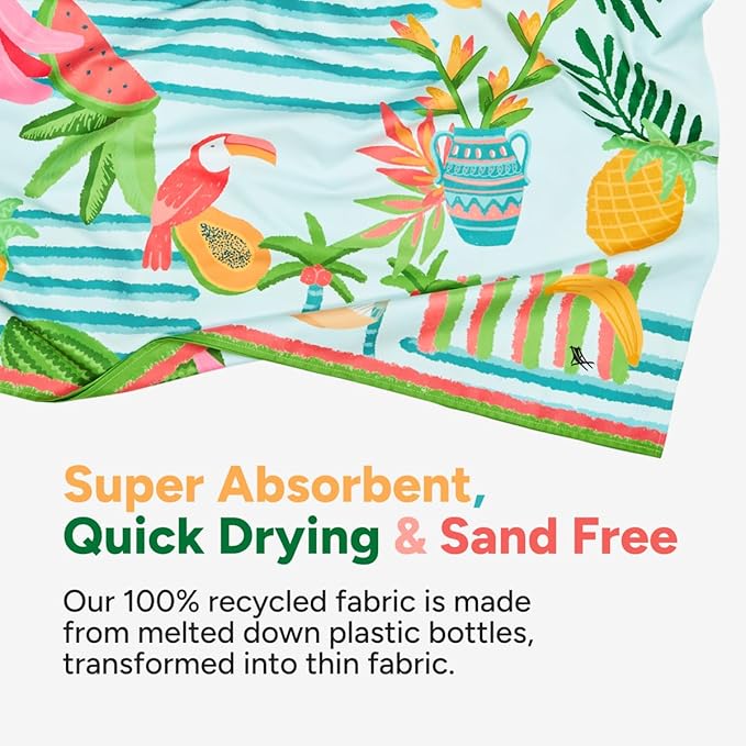 Dock & Bay Beach Towel - Quick Dry, Sand Free - Compact, Lightweight - 100% Recycled - Includes Bag - Tropicana Treat - Extra Large (200x90cm, 78x35)-StrideForce Fitness