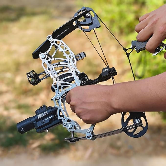 Short Axle Compound Bow Hunting Package Adjustable Draw Weight 15-32 Lbs No Bow Press Needed Includes 8 Carbon Arrows, Wrist Release & Sight Left/Right Hand (Short Shaft Type 1)-StrideForce Fitness