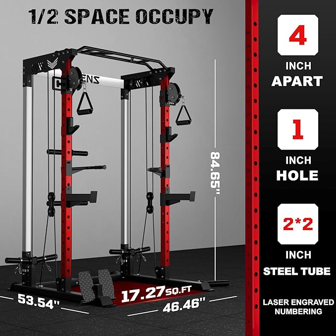 Power Cage, 2000LBS Multi-Function C21 Power Rack with Dual Pulley Cable Crossover System, All-in-One Squat Rack with More Training Attachments-StrideForce Fitness