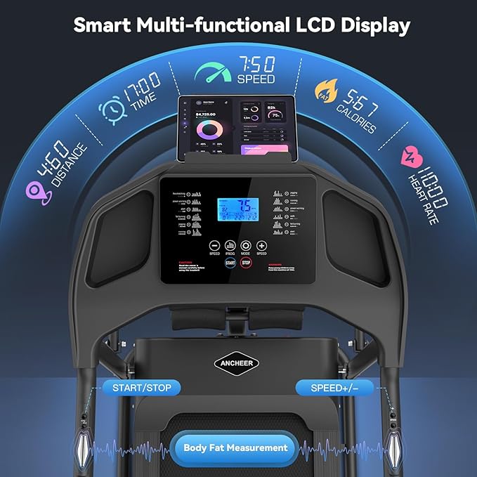 ANCHEER Foldable Treadmill with Sit Up Bench, 2025 Upgrade 3.5HP Portable Treadmills for Home with Incline 350 lbs Capacity, Smart LCD Display Body Fat& Heart Rate, Multifunction Exercise Equipment-StrideForce Fitness