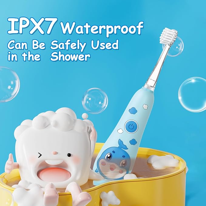 teeteck Electric Toothbrush for Kids - Toddler Electric Toothbrush with Magnetic Charging, Includes 2 Brush Heads, Magnetic USB Charging Cable for Ages 1-6 Boys Girls (Blue)