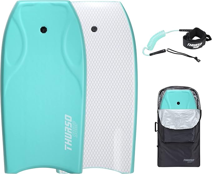 THURSO SURF 42'' Body Boards for Beach Pool Lightweight PE Core IXPE Deck HDPE Bottom FRP Stringers High Performance Body Board with Double Swivel Surf Leash and Bodyboard Bag Lightning-StrideForce Fitness