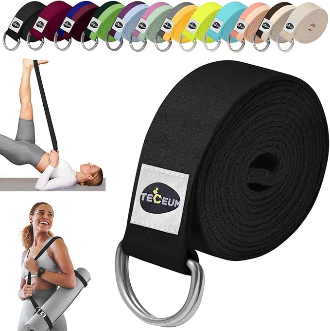 TECEUM Yoga Strap & Mat Strap – 2 IN 1 – Cotton – 6 ft 8 ft 10 ft (30+ colors) – Adjustable Non-Slip Belt for Yoga, Pilates, Stretching, Physical Therapy, Fitness & Home Workout – For Carrying Mats-StrideForce Fitness