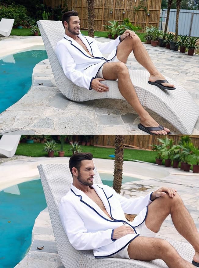 Luxurious Men's Bathrobe, Organic Cotton Terry Towelling Blazer, Leisure Cotton Bath Robe for Pool and beach-StrideForce Fitness