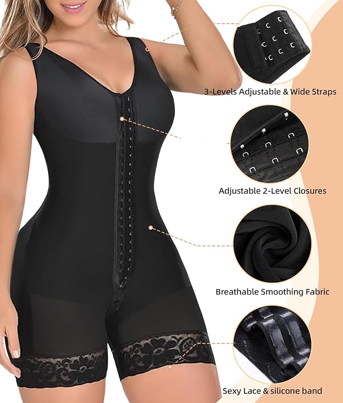 YIANNA Fajas Colombianas Shapewear for Women Tummy Control Post Surgery Full Body Shaper Butt Lifter with Zipper Crotch-StrideForce Fitness