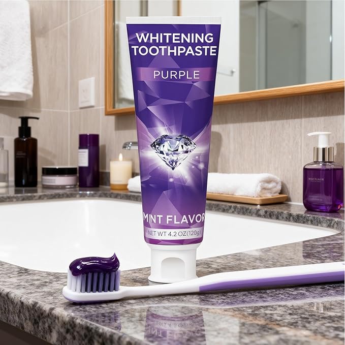 Purple Toothpaste for Teeth Whitening, Teeth Whitening Toothpaste, Tooth Stain Removal, Tooth Stain Removal Colour Corrector