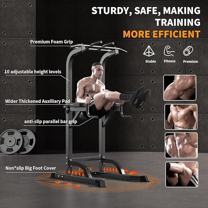 Power Tower Pull Up Bar and Dip Station, Multi-Function Home Gym, Strength Training Fitness Equipment, Height Adjustable-StrideForce Fitness