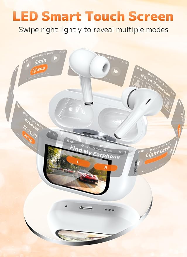 Wireless Earbuds, Bluetooth 5.4 Ear Buds with Multifunctional Touch Screen, ANC/ENC Noise Cancelling Headphones with 48H Playtime, Bass Stereo Sound, for Laptop, Android/iOS, Pad-StrideForce Fitness