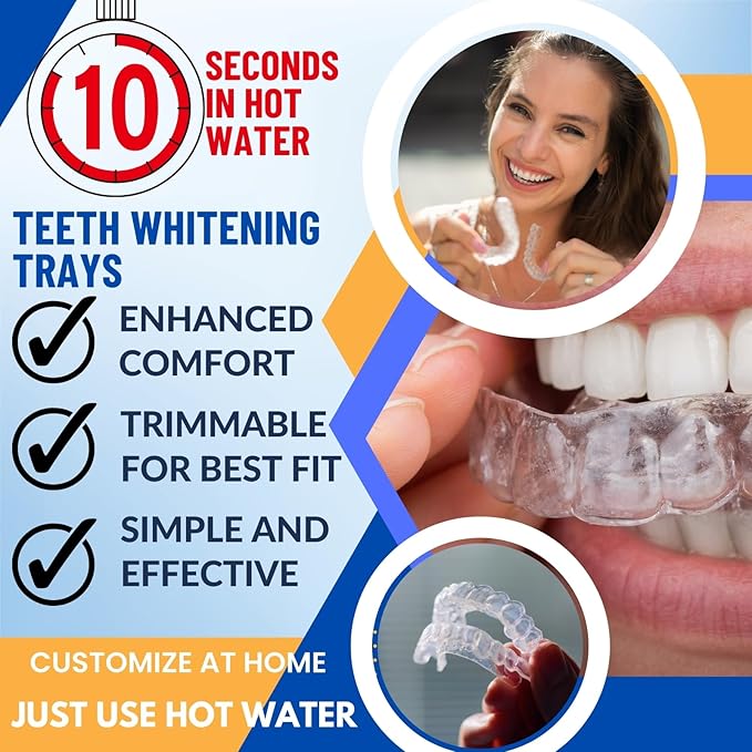 Teeth Whitening Trays Moldable 4 Dental Trays 2 Retainer Case Teeth Trays for Tooth Whitening Gel Compatible with Opalescence Teeth Whitening Gel