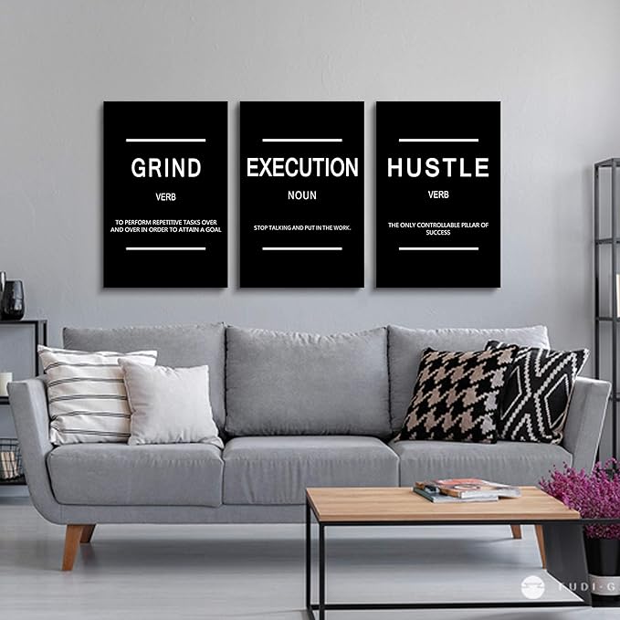 Framed Canvas Wall Art Success Quote, Office Wall Art, Black Large Poster, Positive Motivational Set of 3 Prints, Execute Failure Definition, Inspirational Print (B-3pcs,16x24inchx3pcs)-StrideForce Fitness