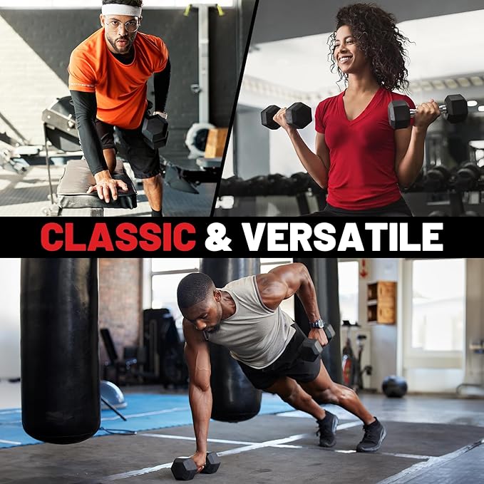 PAPABABE Hex Dumbbell Sets with Rack, 60-550lb Rubber Coated Dumbbell Weight Set and Storage Rack, Multiple Options Hand Weights for Strength Training-StrideForce Fitness