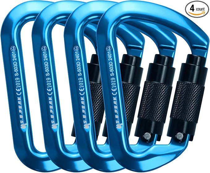 SEPEAK UIAA 30kN Climbing Carabiner Clips, Professional Heavy Duty Twist Locking Carabiners for Climbing,Mountaineering, Rappelling, Camping, Hiking, Swings, Large D Ring Hooks-StrideForce Fitness