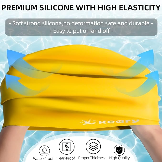 Keary Extra Large Swim Cap for Braids and Dreadlocks Extensions Weaves Long Hair, Waterproof Silicone Cover Ear Bath Pool Shower Swimming Cap for Adult Youth to Keep Hair Dry, Easy to Put On and Off-StrideForce Fitness