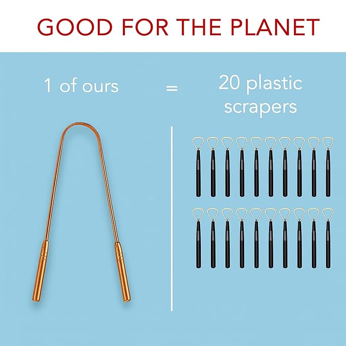 Tongue Scraper • 100% Copper (1 Pack) Premium Tongue Cleaner • Improve Oral Health • Ayurvedic Cleaning Tool
