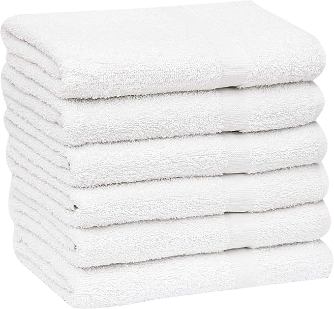 GOLD TEXTILES 12 White Economy Bath Towels Bulk (24x48 Inch) Cotton Blend for Softness-Commercial Grade Easy Care-StrideForce Fitness