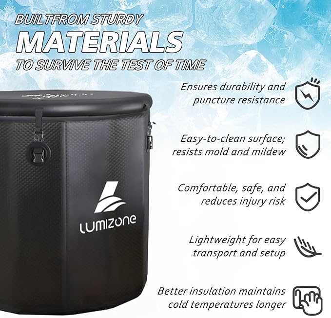 Lumizone Inflatable Cold Plunge Tub 118 Gallons Capacity Ice Bath Portable Ice Bath Tub Compatible With Water Chillers with Lid Drop Stitch PVC Double Layer Seals Oversized for Athletes-StrideForce Fitness