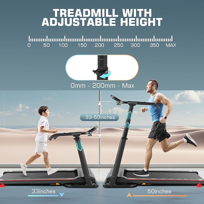 Treadmill with Desk Workstation & Adjustable Height, 300 LBS Weight Capacity, Folding Treadmill with 3 Level Incline, Bluetooth Speaker & App, Portable 2.5HP Walking Pad with Desktop for Home Office-StrideForce Fitness