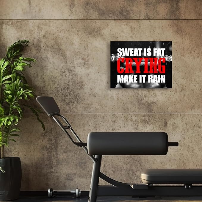 OTINGQD Inspirational Gym Wall Decor,Fitness Quotes Wall Art,Sweat is Fat Crying Canvas Wall Decor for Home Gym-StrideForce Fitness