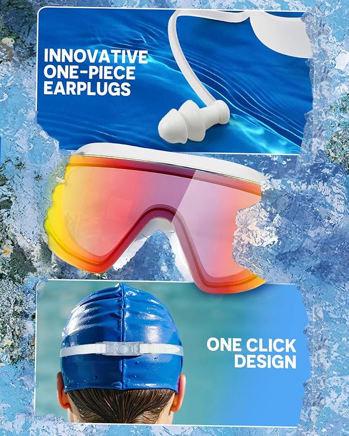 Swim Goggles, Frameless Wide View Swimming Goggles, Anti-Fog Anti-UV No Leaking Pool Goggles for Men Women Adult-StrideForce Fitness