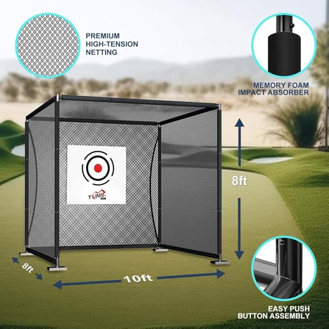 YUNIC Golf Driving Cage with Metal Frame - Choose Standard Hitting Target or Simulator Impact Screen-StrideForce Fitness
