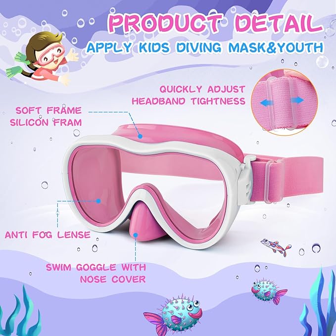 Kids Swim Goggles with Nose Cover, Anti-Leak Swim Mask with Elastic Fabric Strap, UV Protection Swimming Goggles for Kids-StrideForce Fitness