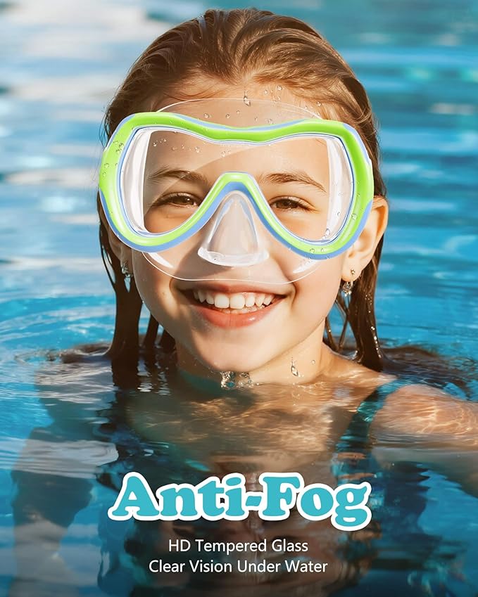 Aegend Kids Swim Mask Goggles, Tempered Glass 180° HD Wide View with Nose Cover-StrideForce Fitness
