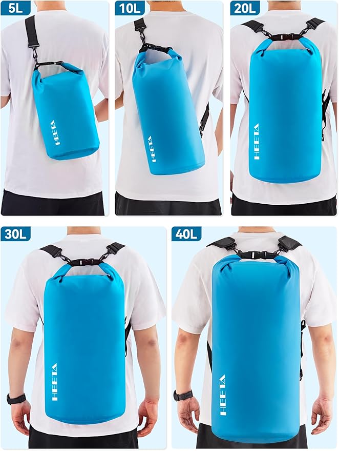 HEETA Waterproof Dry Bag for Women Men(Upgraded Version) 5L/10L/20L/30L/40L Roll Top Lightweight Dry Storage Bag Backpack with Emergency Whistle for Travel, Swimming, Boating, Kayaking, Camping, Beach-StrideForce Fitness