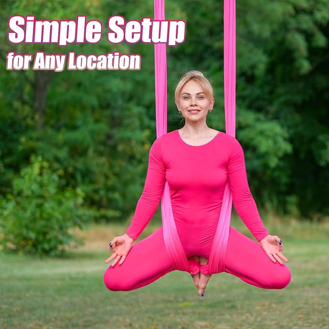 Aerial Silks Kit & Aerial Yoga Hammock - 11Yd Premium Fabric Hardware - Easy Setup for Flying Yoga, Aerial Swing & Fitness - Supports Up to 14ft Rigging-StrideForce Fitness