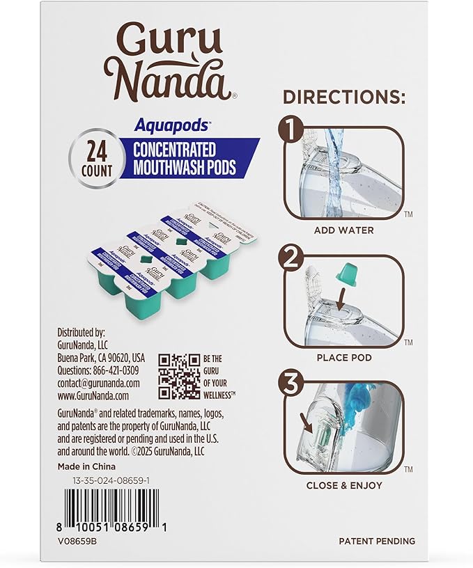 GuruNanda Aqua Pods Pre-Measured Concentrated Mouthwash for GuruNanda Water Flosser 4.0, Fluoride & Alcohol-Free, Wild Mint Flavor, Travel-Friendly, 24 Count